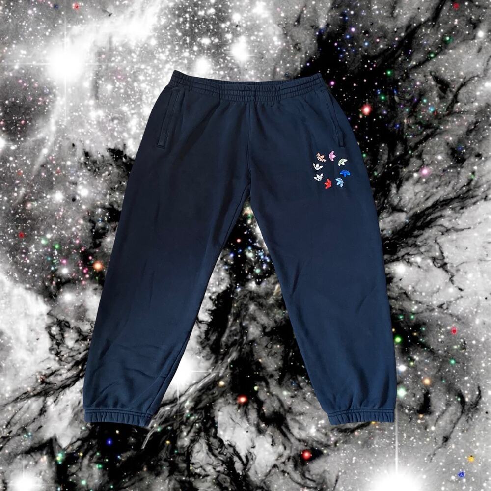 adidas Originals Mens XL Black Circular Rainbow Trefoil Logo Sweatpants Joggers